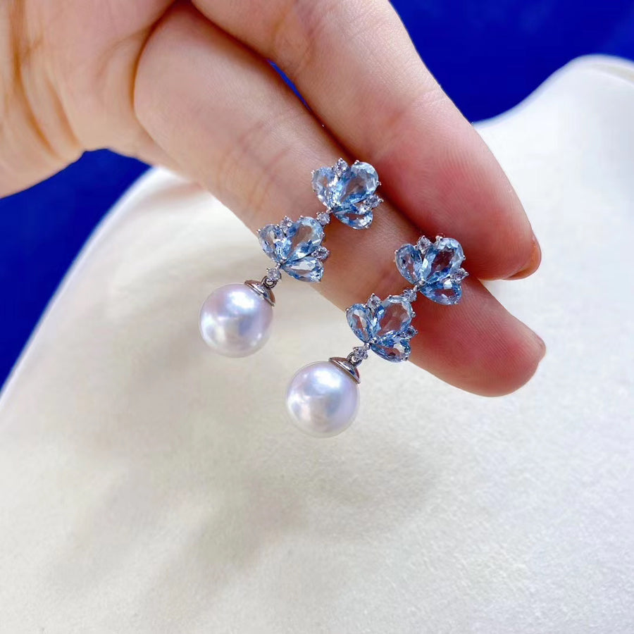 Aquamarine & Akoya pearl Earrings