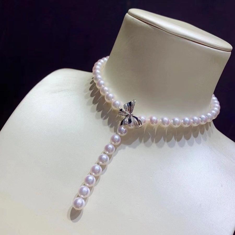 Ten-Nyo | Diamond & Akoya pearl Necklace & Ear Studs Set
