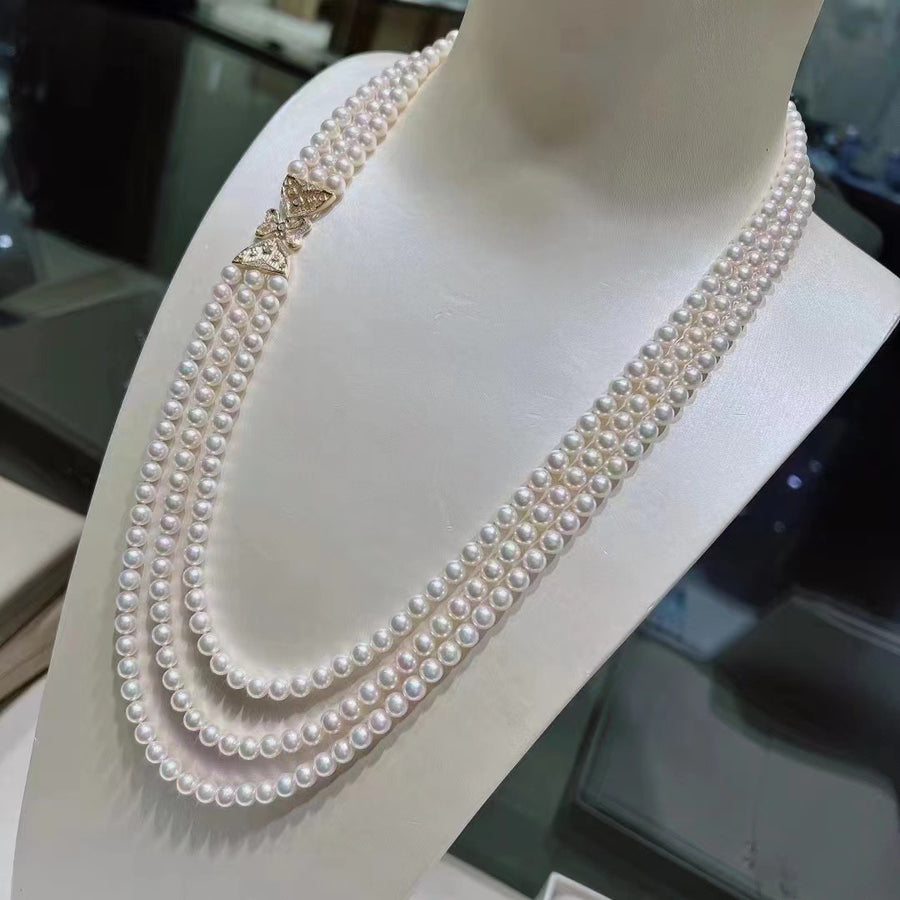 Triple layers Akoya pearl Necklace