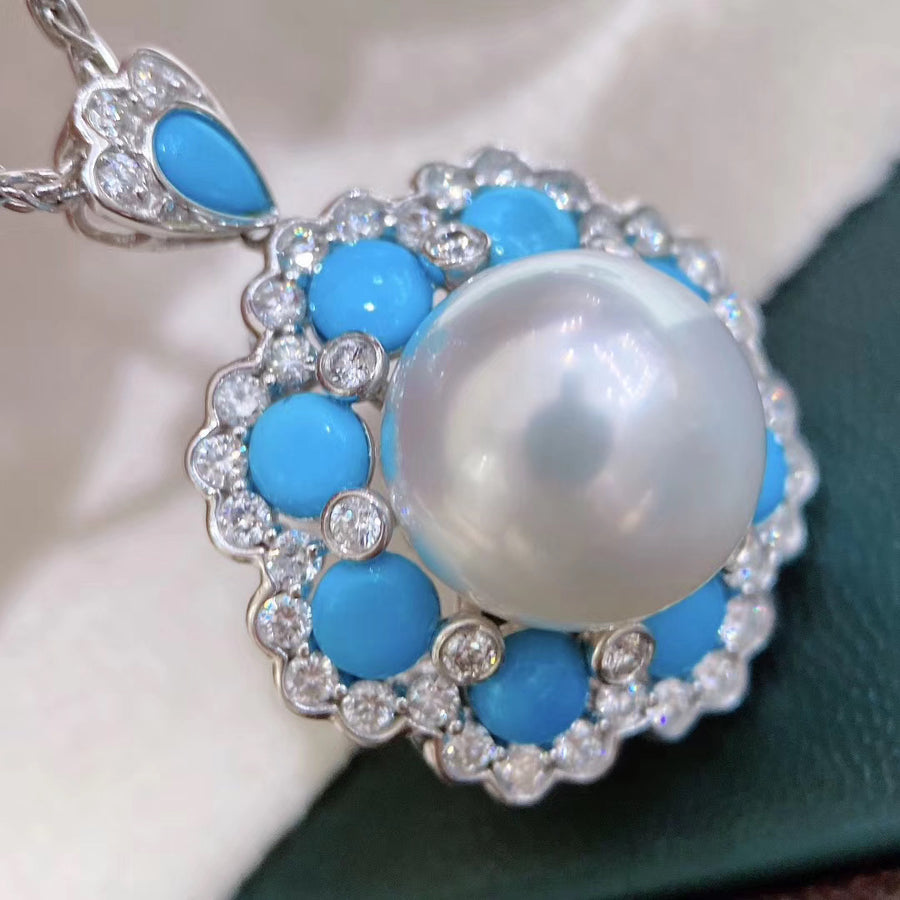 Blue Turquoise and South Sea pearl Pendant